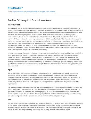 Profile Of Hospital Social Workers