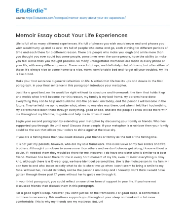 Memoir Essay about Your Life Experiences