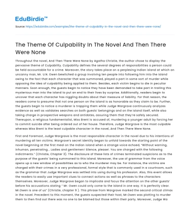 The Theme Of Culpability In The Novel And Then There Were None