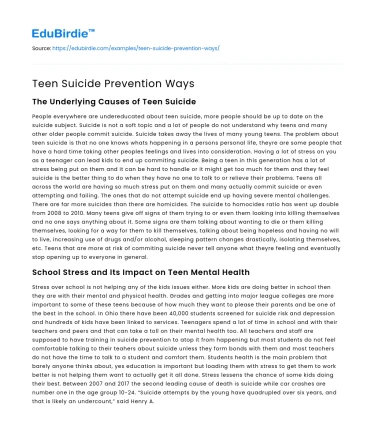 Teen Suicide Prevention Ways