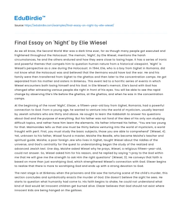 Final Essay on ‘Night’ by Elie Wiesel