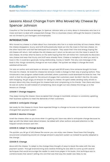 Lessons About Change From Who Moved My Cheese By Spencer Johnson
