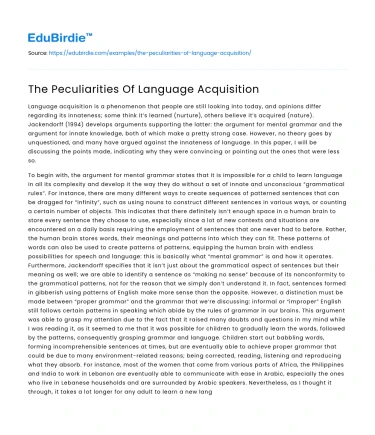 The Peculiarities Of Language Acquisition