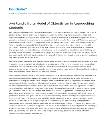 Ayn Rand’s Moral Model of Objectivism in Approaching Students