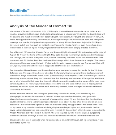 Analysis of The Murder of Emmett Till