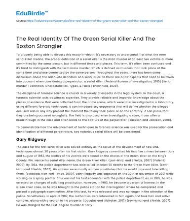 The Real Identity Of The Green Serial Killer And The Boston Strangler