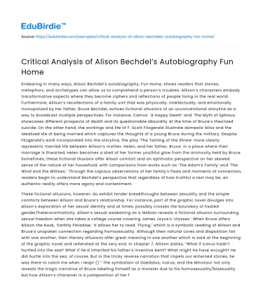 Critical Analysis of Alison Bechdel’s Autobiography Fun Home