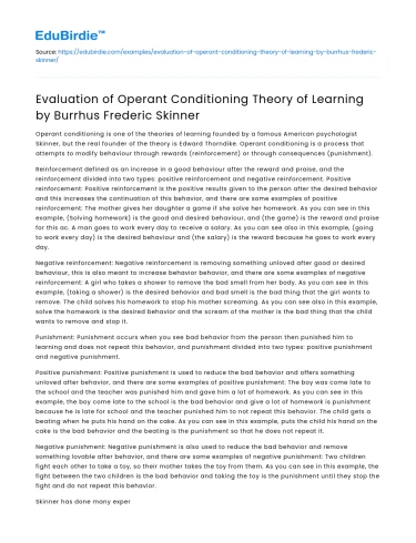 Evaluation of Skinner’s Operant Conditioning Theory