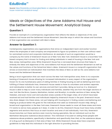 Jane Addams and Hull House: Embodying Settlement Ideals