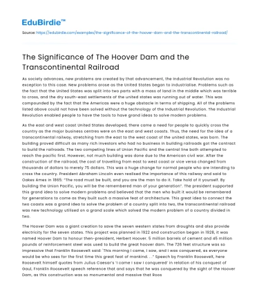 The Significance of The Hoover Dam and the Transcontinental Railroad