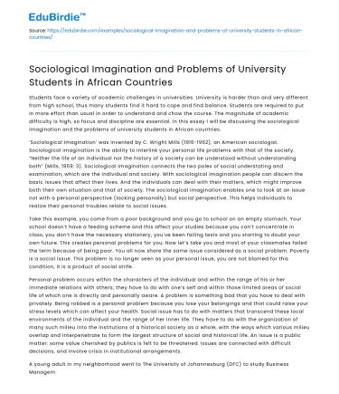 Sociological Imagination in African University Students