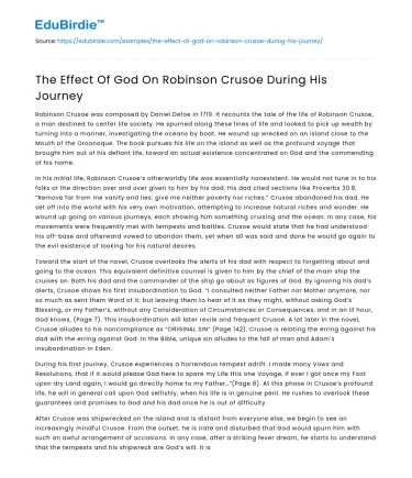 The Effect Of God On Robinson Crusoe During His Journey