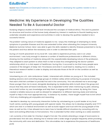 Developing Qualities for Success as a Doctor