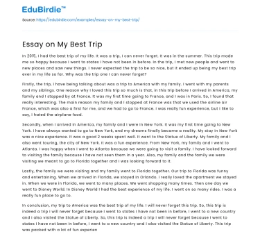 Essay on My Best Trip