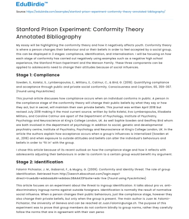 Stanford Prison Experiment: Conformity Theory Annotated Bibliography