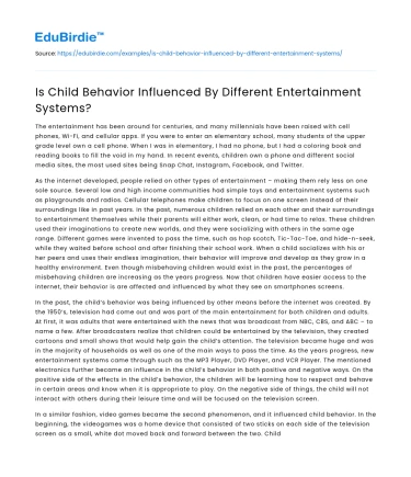 Is Child Behavior Influenced By Different Entertainment Systems?