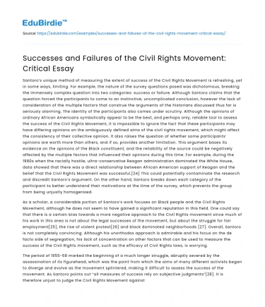 Successes and Failures of the Civil Rights Movement: Critical Essay