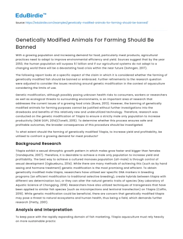Genetically Modified Animals For Farming Should Be Banned
