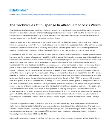 The Techniques Of Suspense In Alfred Hitchcock’s Works