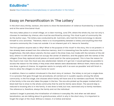 Essay on Personification in ‘The Lottery’