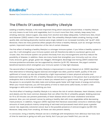 The Effects Of Leading Healthy Lifestyle