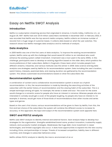 Essay on Netflix SWOT Analysis