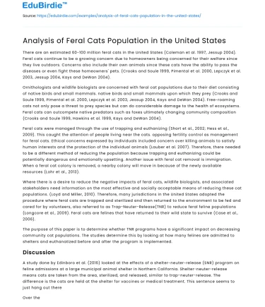 Analysis of Feral Cats Population in the United States