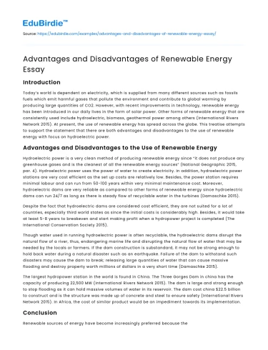 Advantages and Disadvantages of Renewable Energy Essay