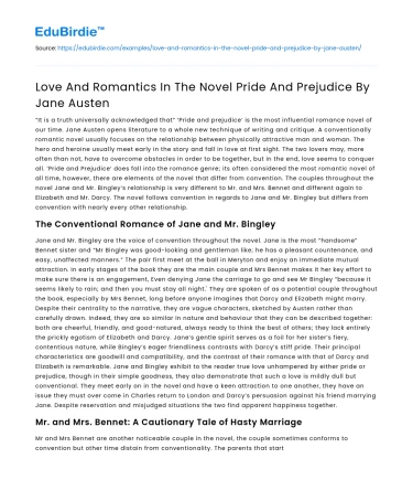 Love And Romantics In The Novel Pride And Prejudice By Jane Austen