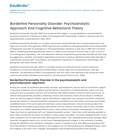 Borderline Personality Disorder: Psychoanalytic and Cognitive Approaches