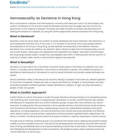 Homosexuality as Deviance in Hong Kong