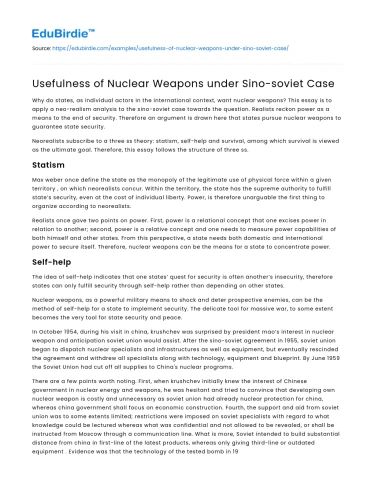 Usefulness of Nuclear Weapons under Sino-soviet Case