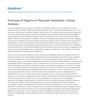 Portrayal of Pilgrims in Plymouth Plantation: Critical Analysis
