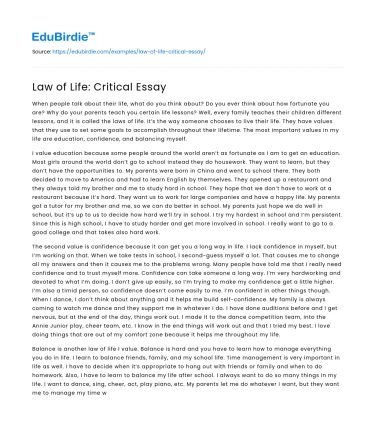 Law of Life: Critical Essay