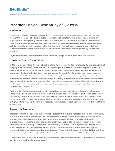 Research Design: Case Study of E-Z Pass