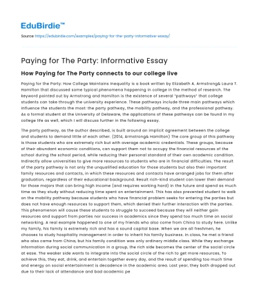 Paying for The Party: Informative Essay