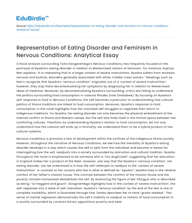 Eating Disorder and Feminism in Nervous Conditions: Analysis
