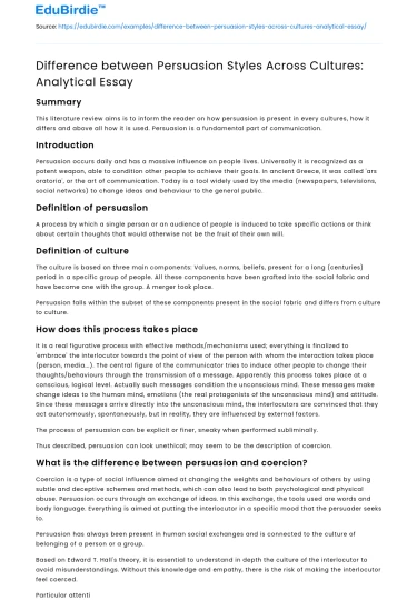 Difference between Persuasion Styles Across Cultures: Analytical Essay