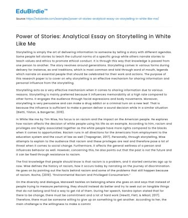 The Influence of Narratives in “White Like Me”