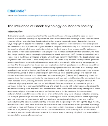 The Influence of Greek Mythology on Modern Society