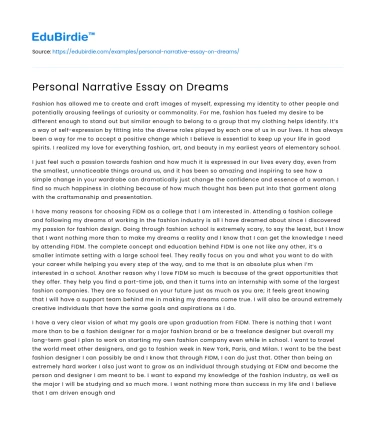 Personal Narrative Essay on Dreams