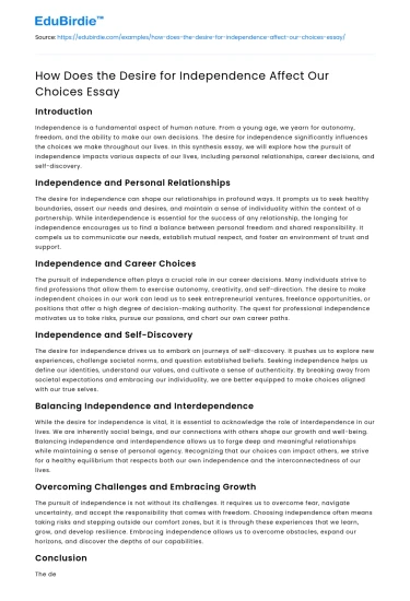 How Does the Desire for Independence Affect Our Choices Essay