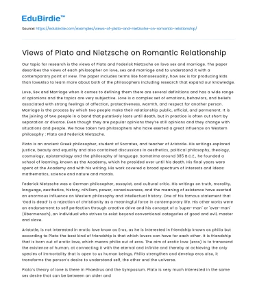 Views of Plato and Nietzsche on Romantic Relationship
