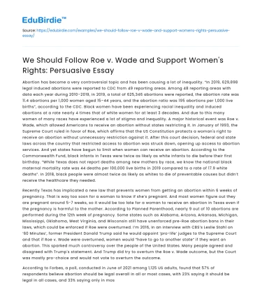 We Should Follow Roe v Wade and Support Women’s Rights