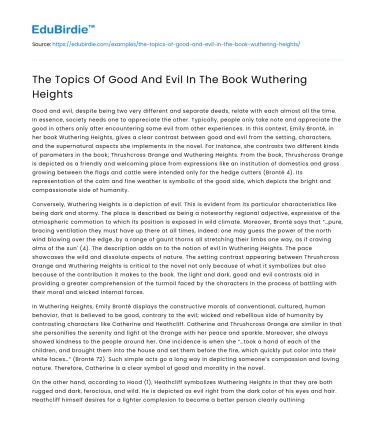 The Topics Of Good And Evil In The Book Wuthering Heights