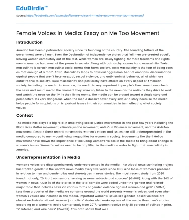 Female Voices in Media: Essay on Me Too Movement