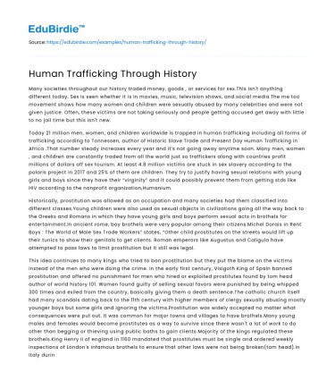 Historical Perspectives on Human Trafficking