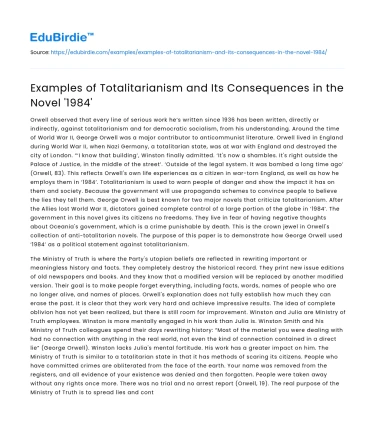 Examples of Totalitarianism and Its Consequences in the Novel ‘1984’