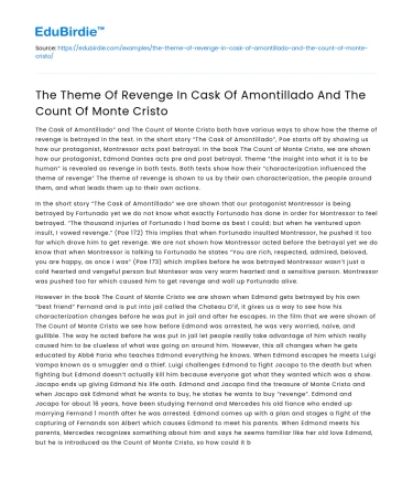 The Theme Of Revenge In Cask Of Amontillado And The Count Of Monte Cristo