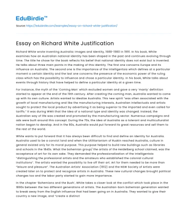Essay on Richard White Justification